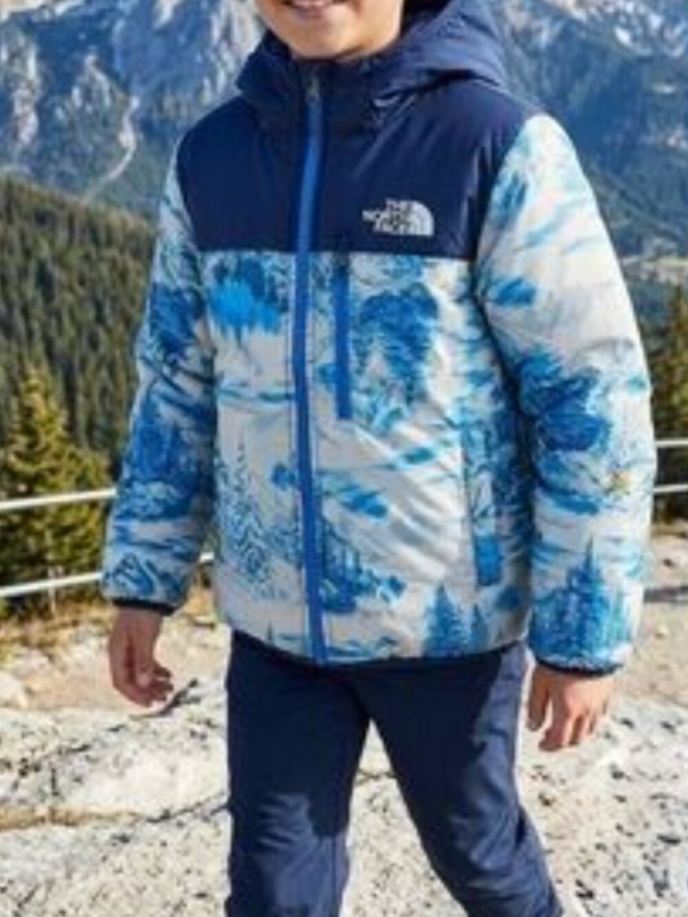 North Face Reversible Boy Puffer Jacket Sz XXS (5 Yrs) Blue Mountains Full Zip